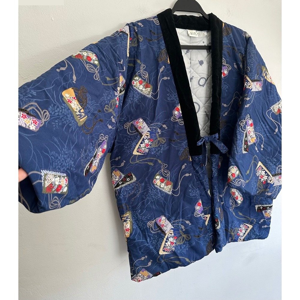 Vintage Japanese Hanten Quilted Kimono Floral Purses RARE Charlie Chaplin Lining